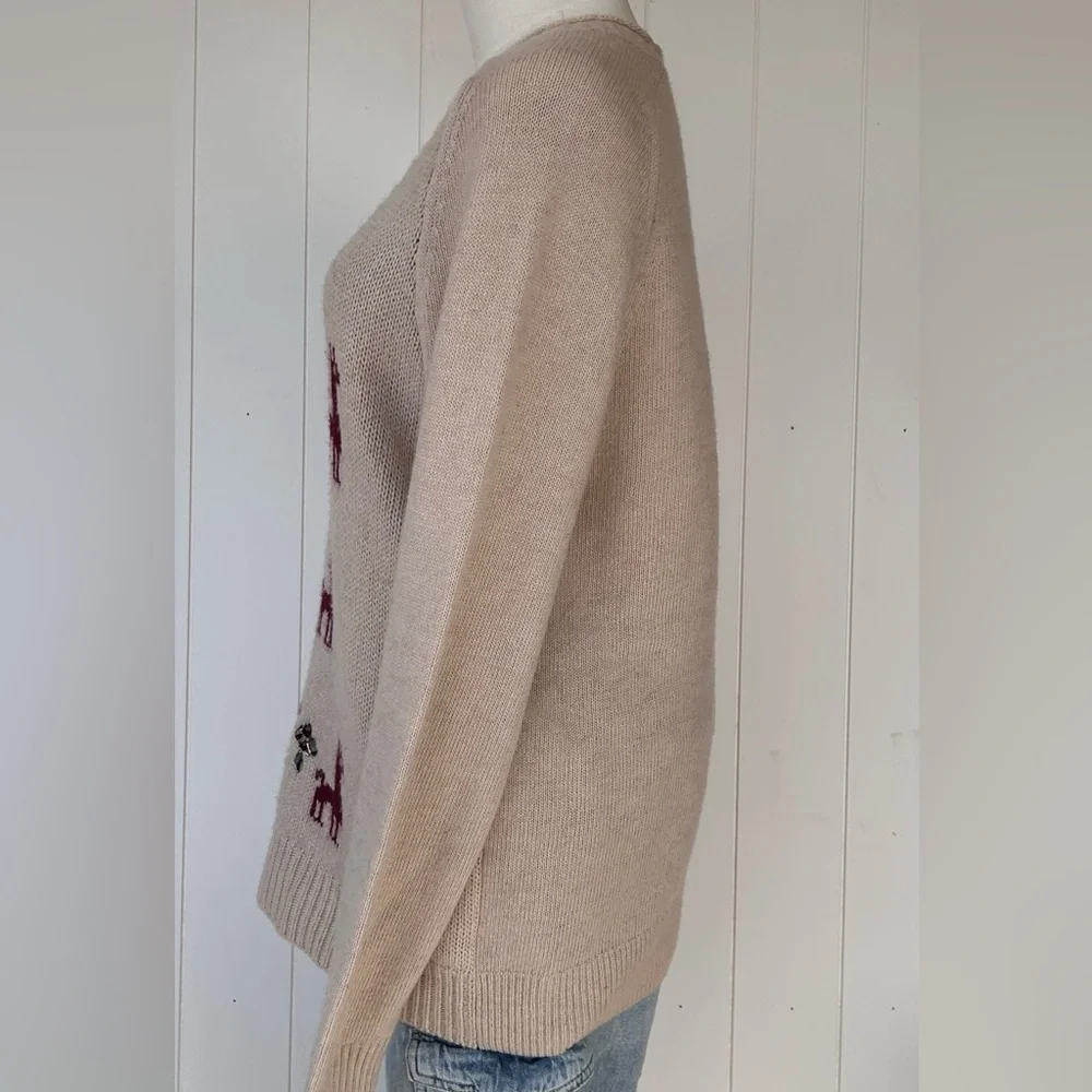 J. Crew Women’s Llama Intarsia Knit Wool Blend Sweater Jewel Embellished Size Lg